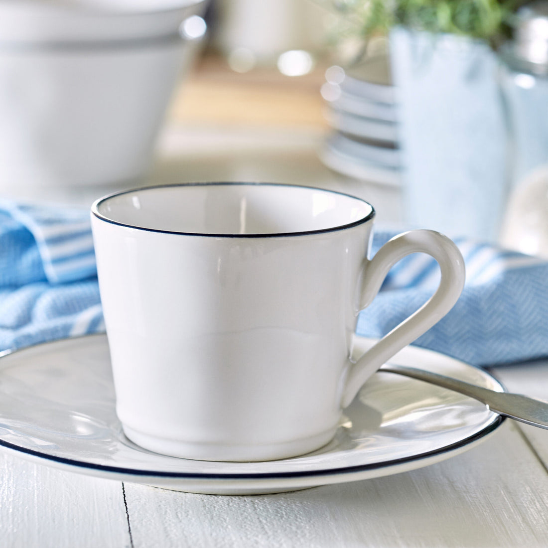 Tea cup & Saucer White Blue