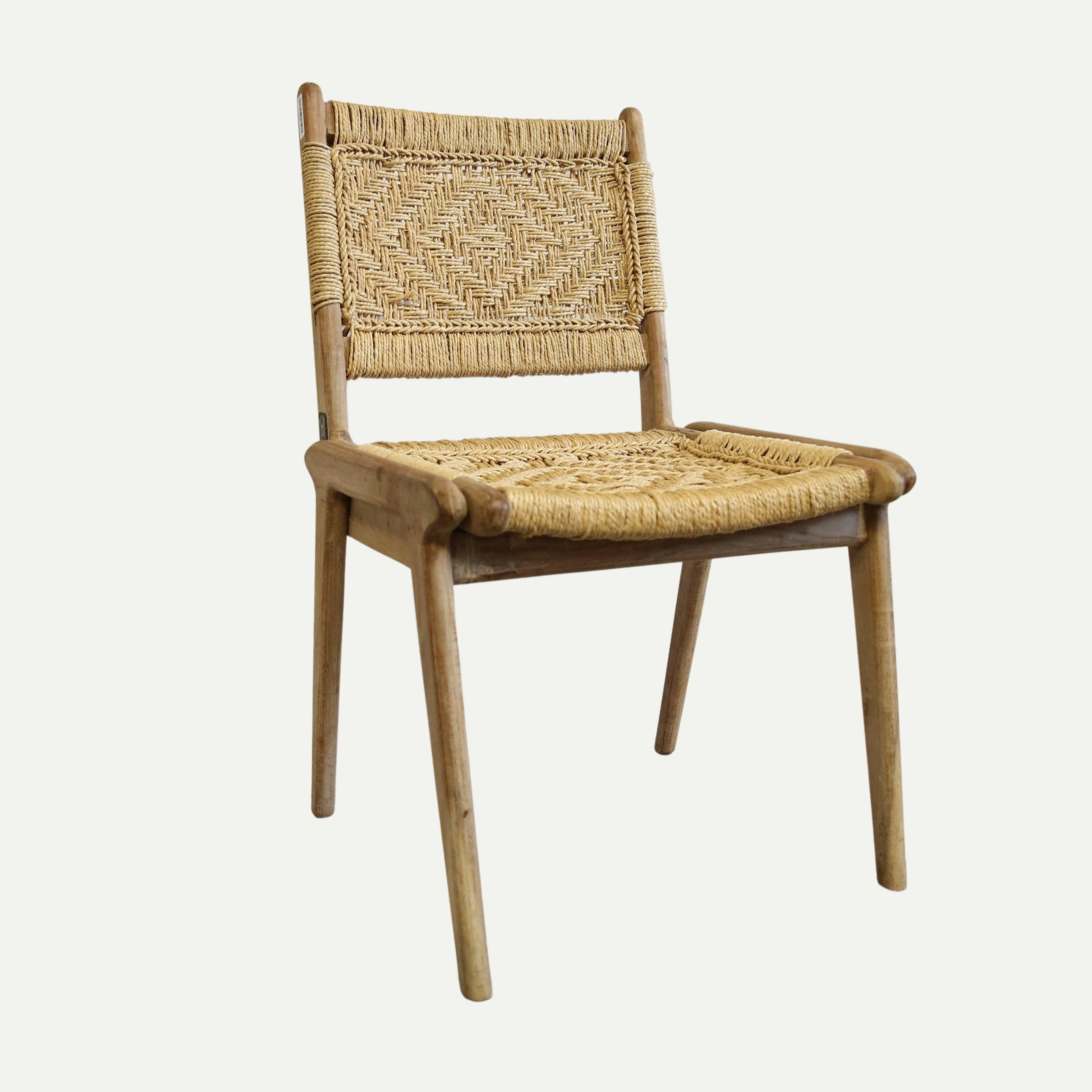 Handwoven Rattan and Wood Dining Chair