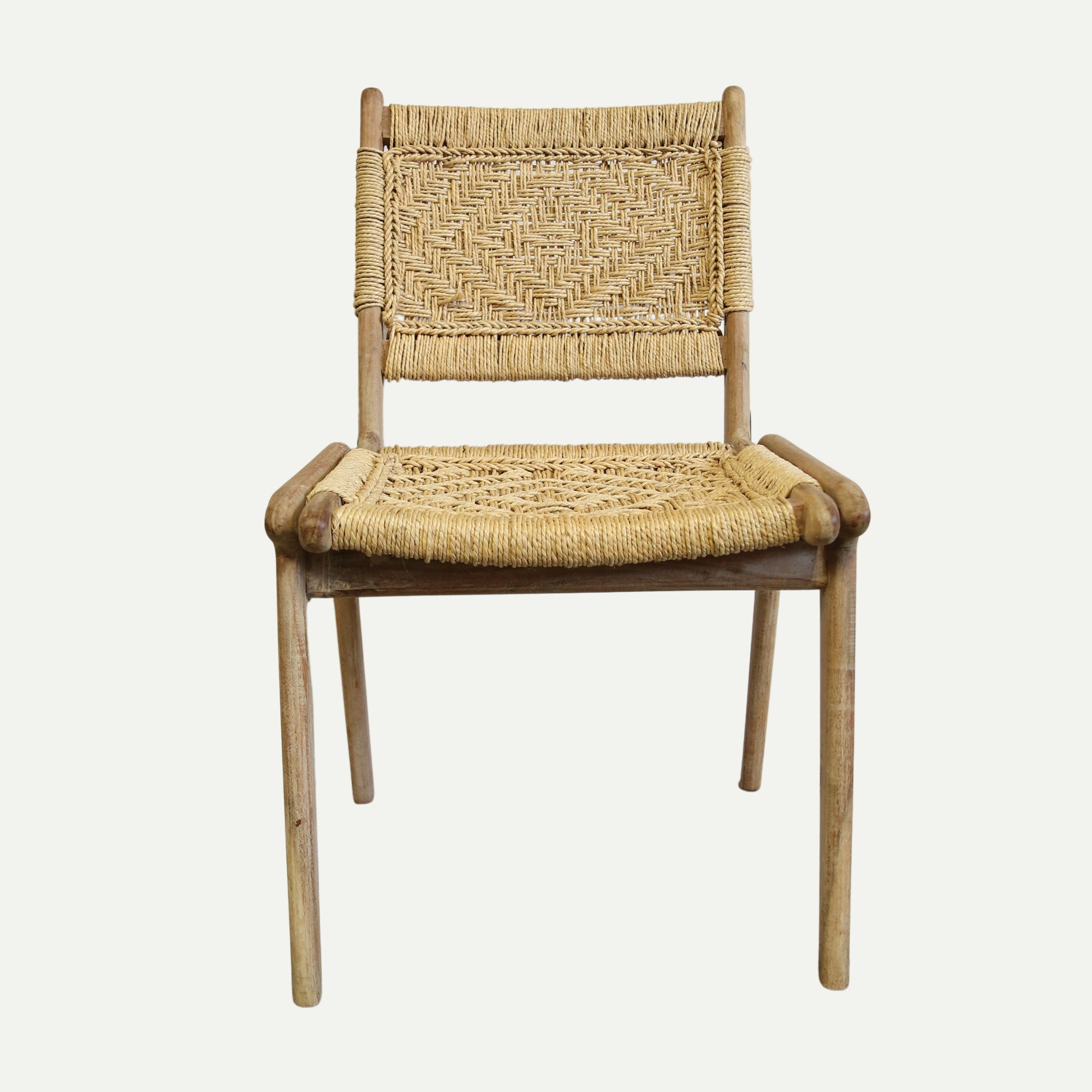 Handwoven Rattan and Wood Dining Chair