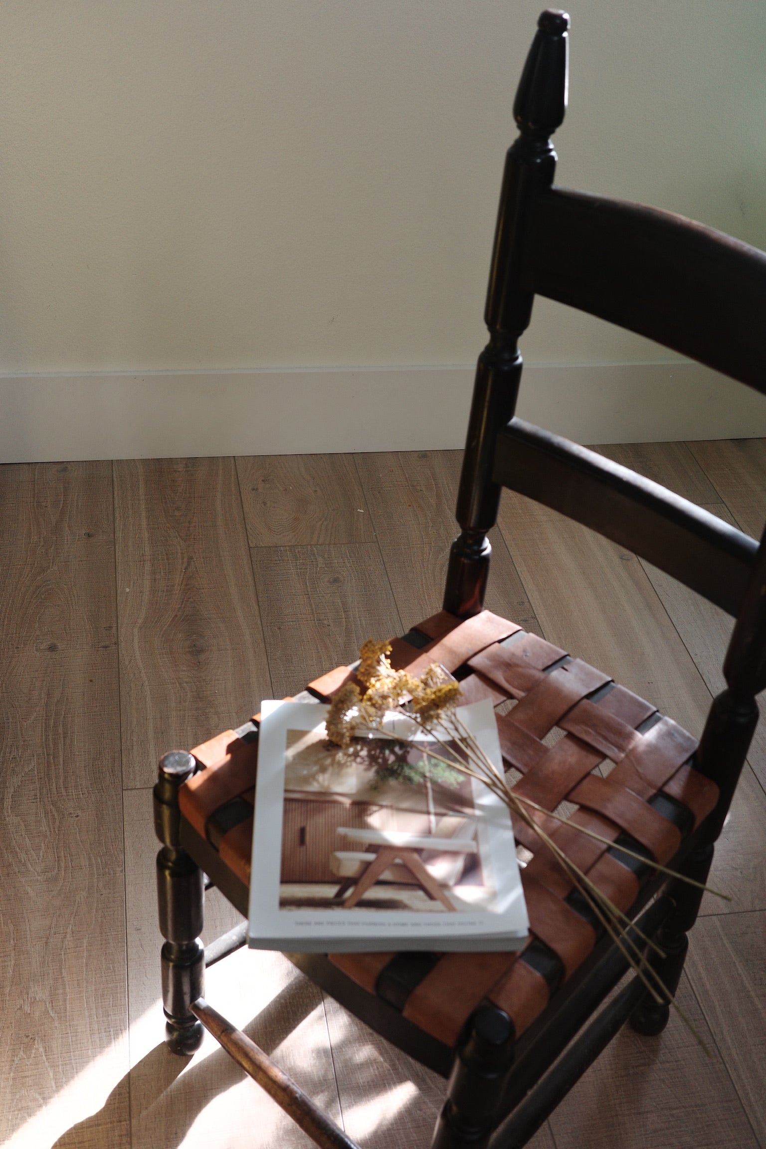 Wooden Chair with Woven Leather Seat