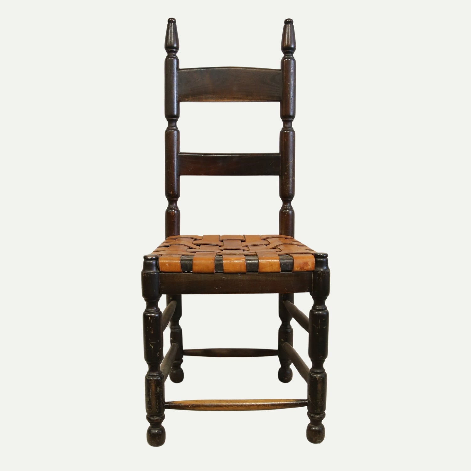 Wooden Chair with Woven Leather Seat