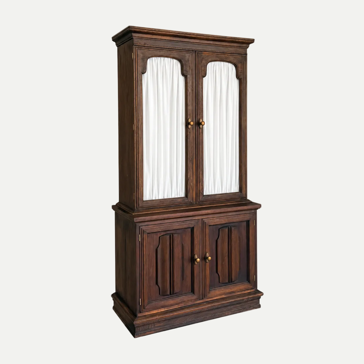 Wooden cabinet with glass doors on a white background