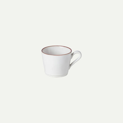 White mug with brown rim