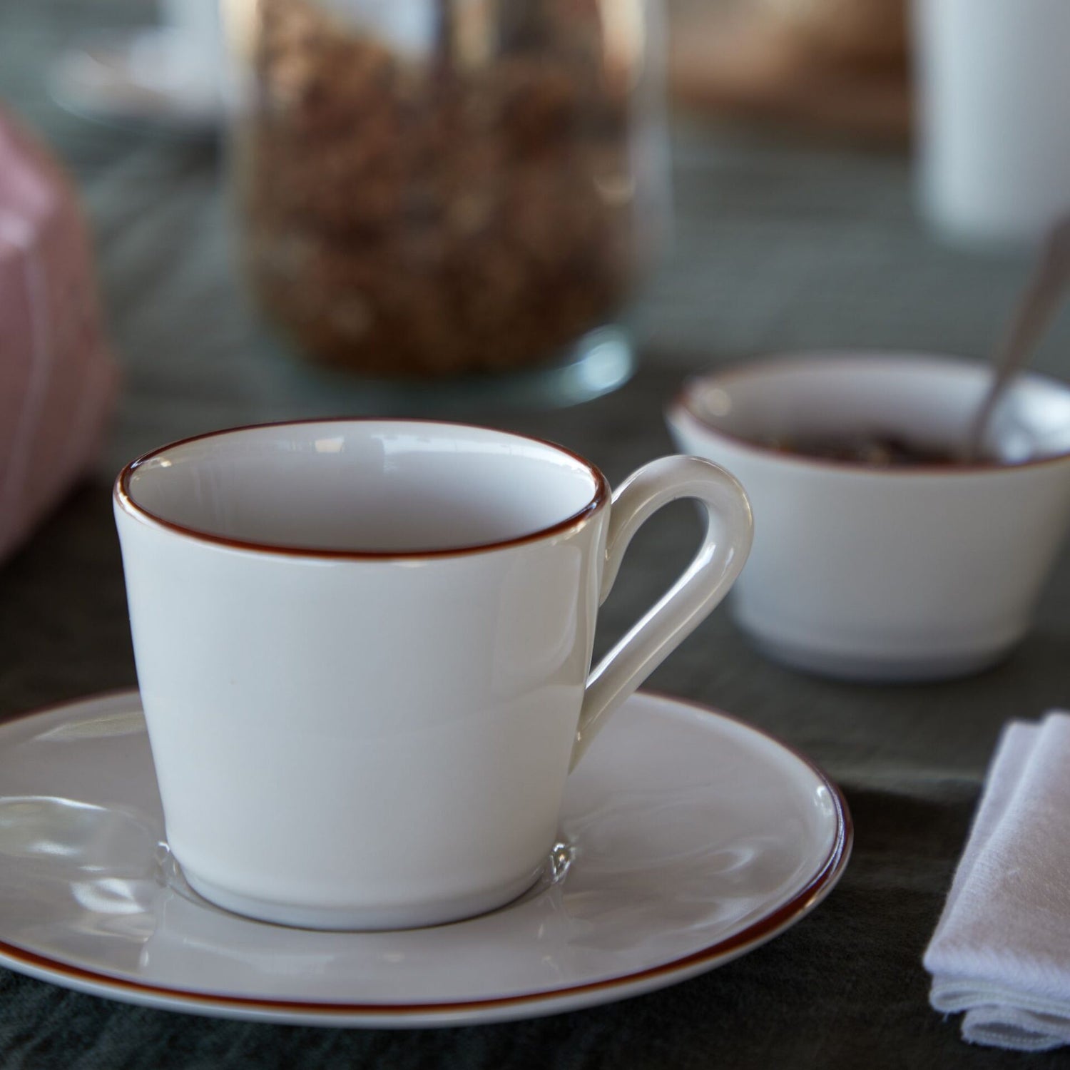 Tea Cup &amp; Saucer White Red