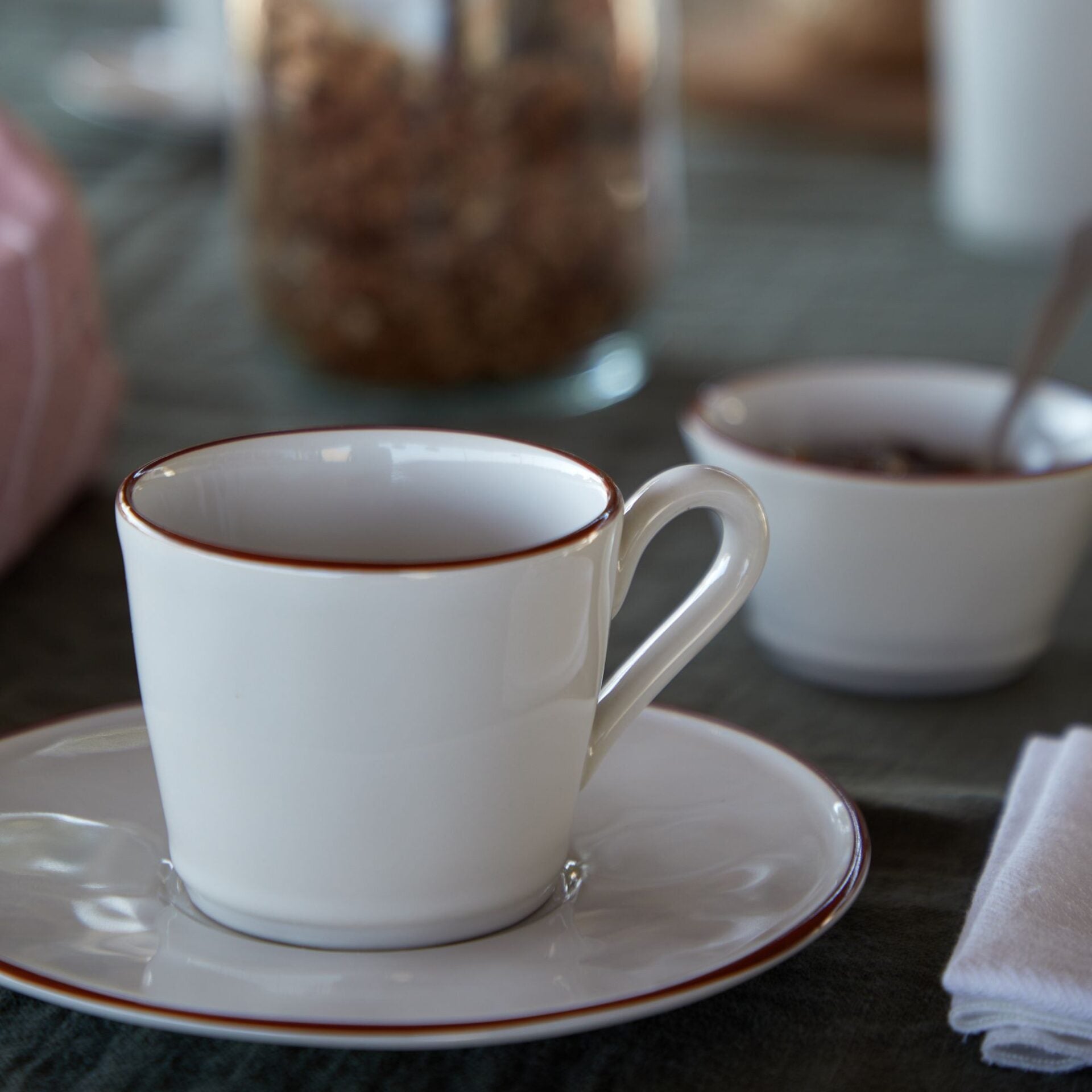 Tea Cup &amp; Saucer White Red