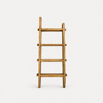 Wooden ladder shelf on a white background