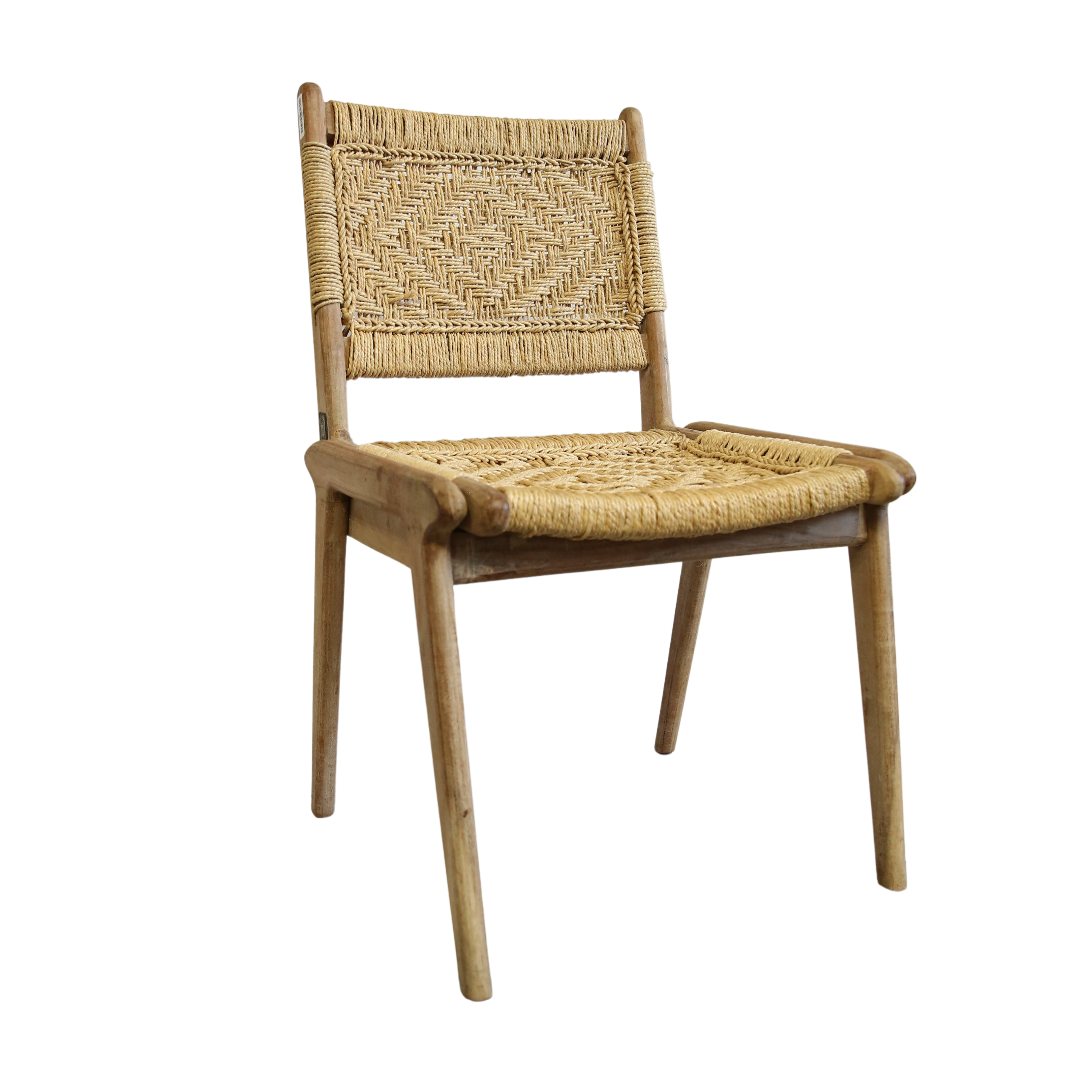 Handwoven Rattan and Wood Dining Chair