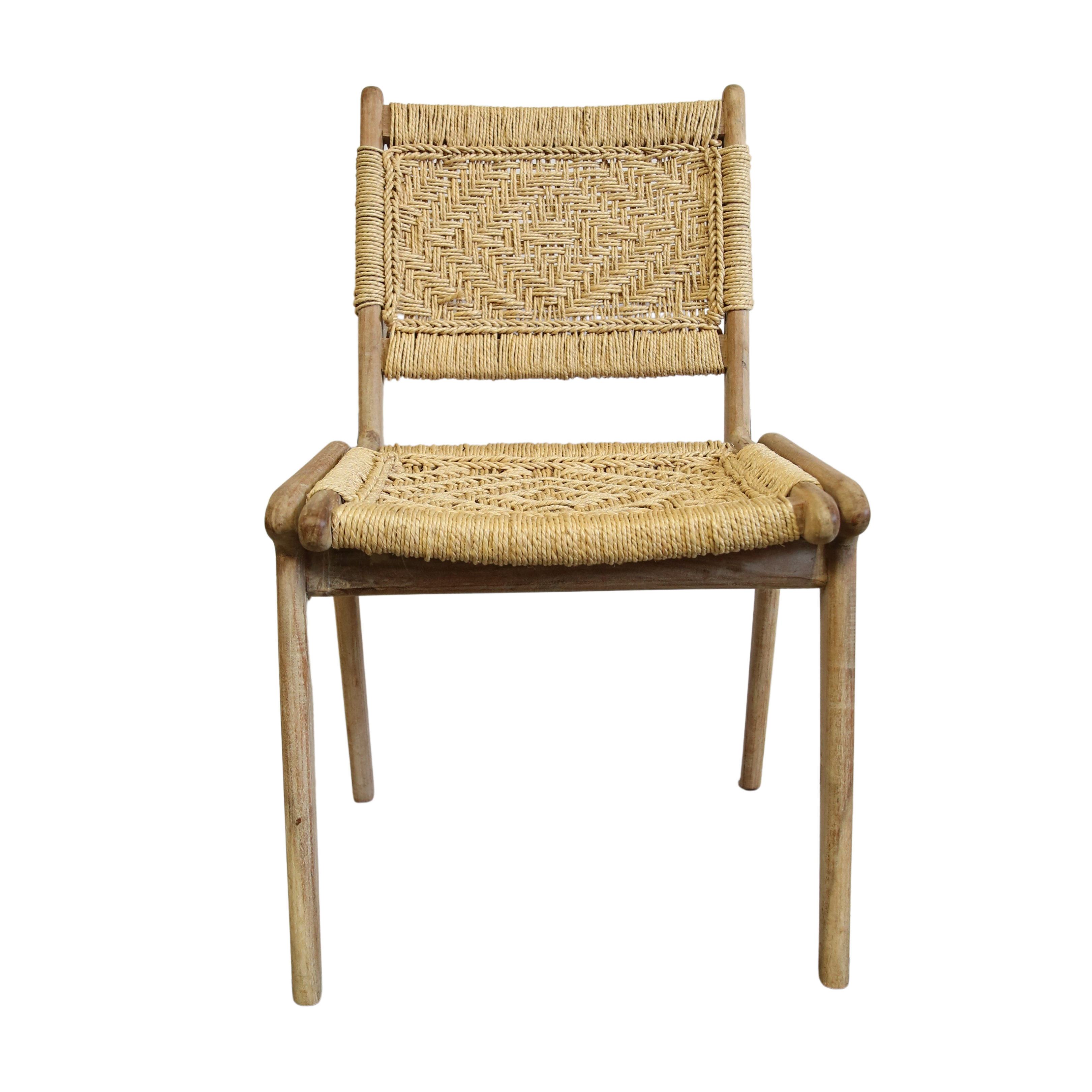 Handwoven Rattan and Wood Dining Chair