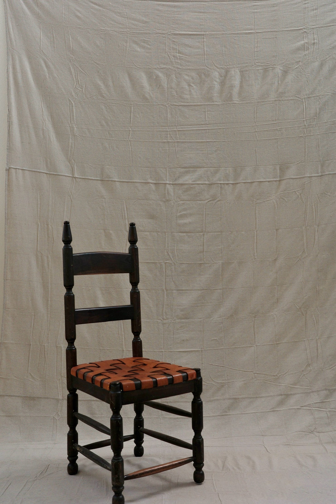 Primitive Black &amp; Leather Weaved Dining Chair