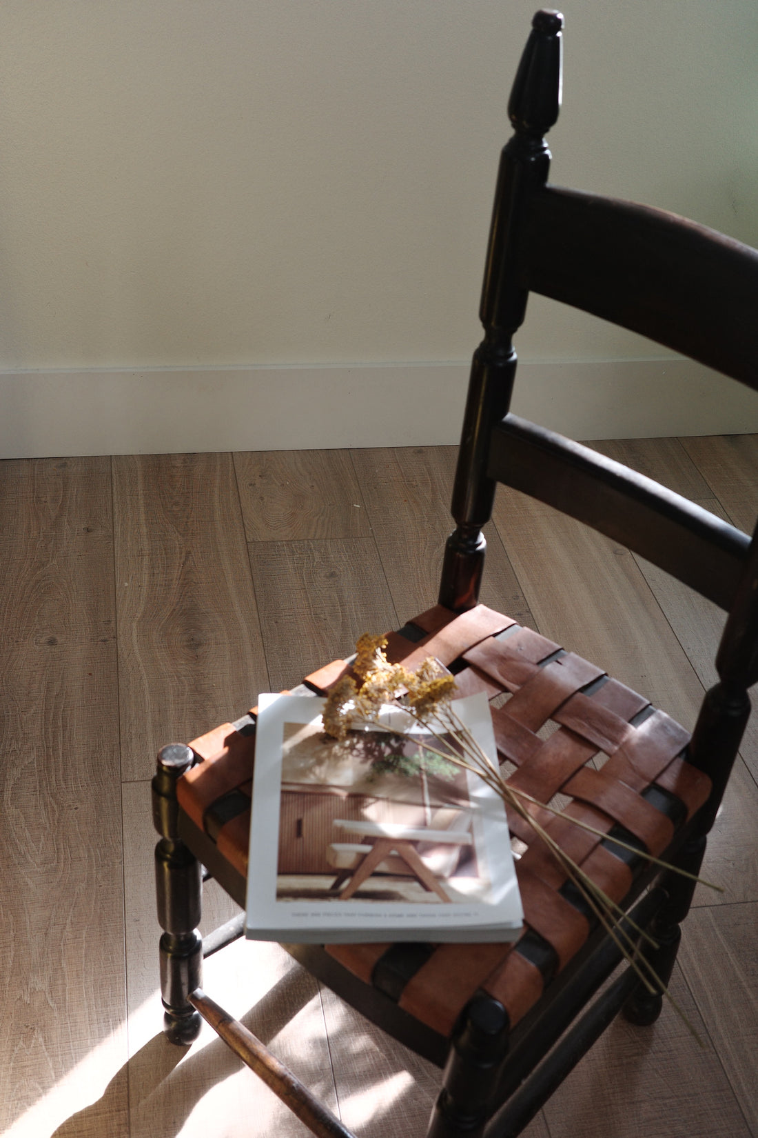 Primitive Black &amp; Leather Weaved Dining Chair