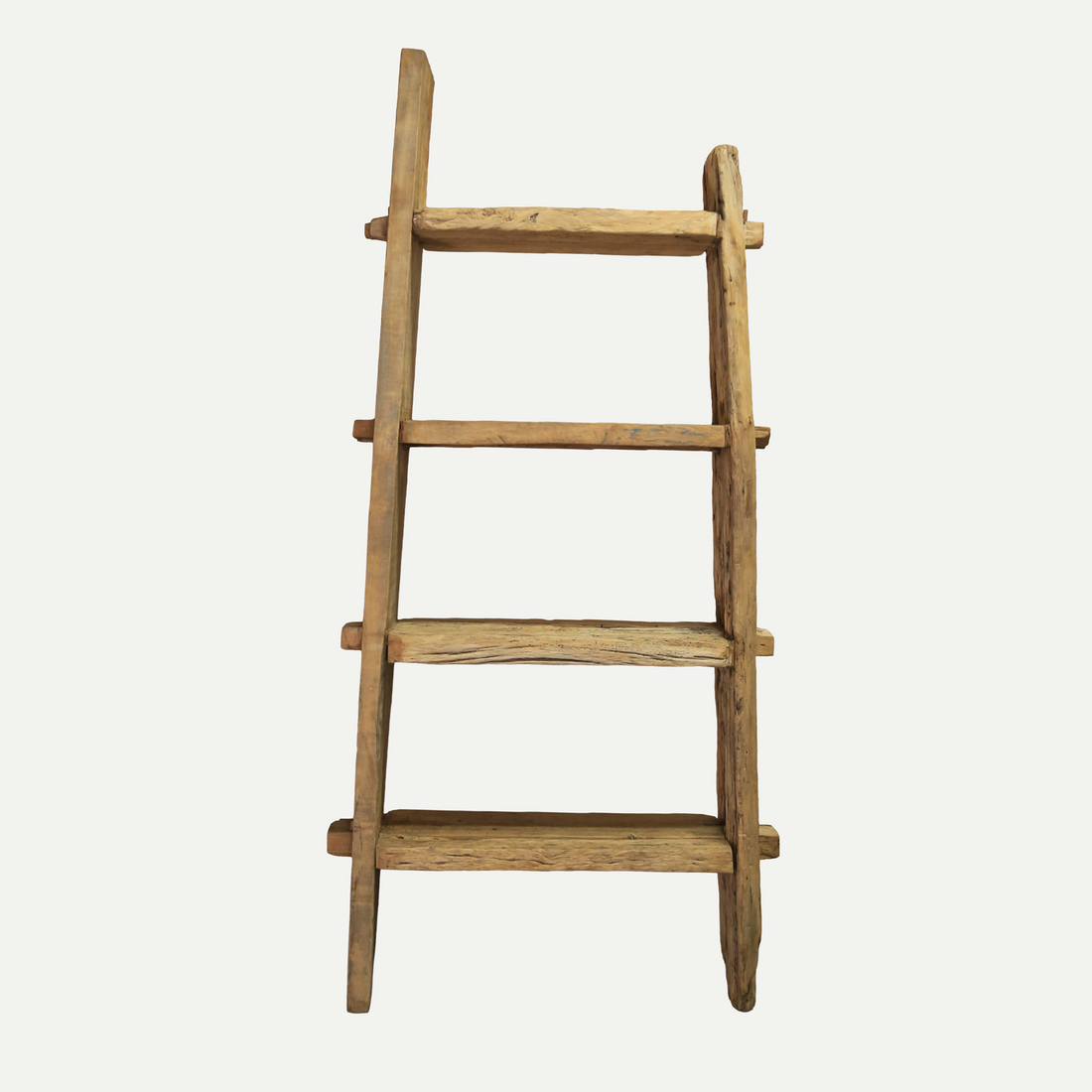 Wooden ladder shelf on a white background