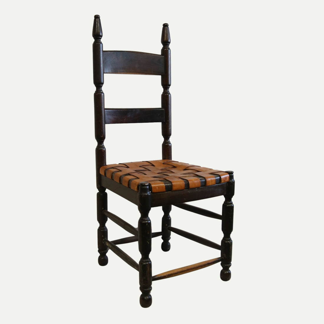 Wooden Chair with Woven Leather Seat