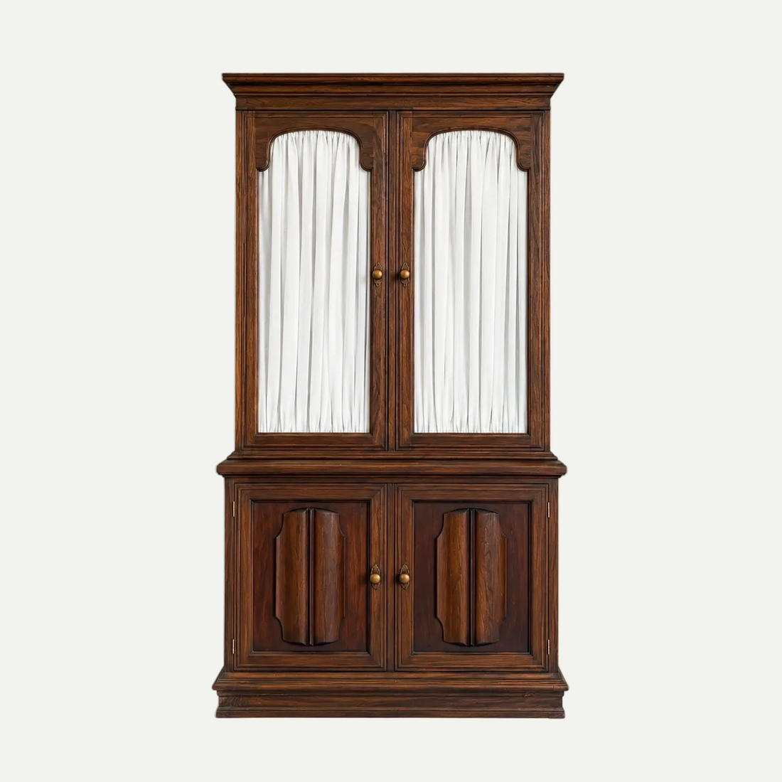 Wooden cabinet with glass doors on a white background