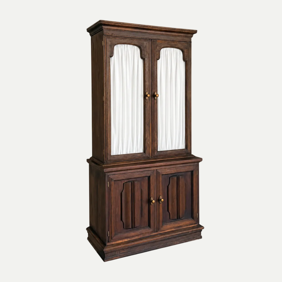 Wooden cabinet with glass doors on a white background
